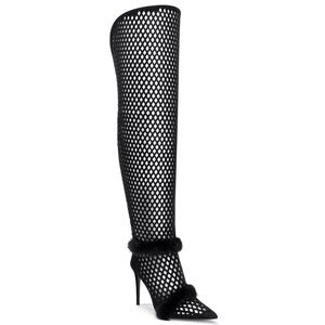Black Mesh Thigh-High Stiletto Boots NWT 37 by IAMJENNIFERLE